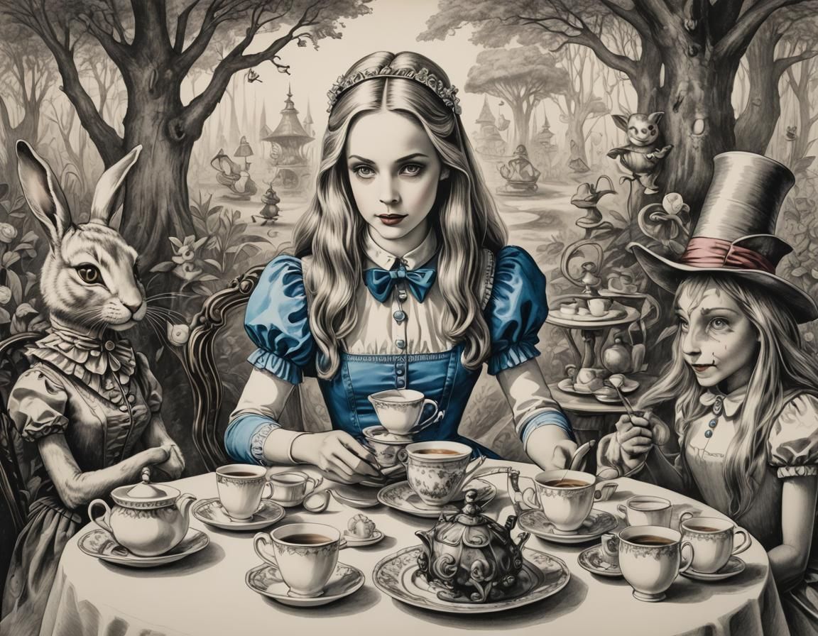 Alice's Surreal Tea Party: A Storybook Illustration