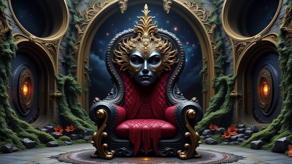 Ornate Mask Throne in Hyperrealism Style