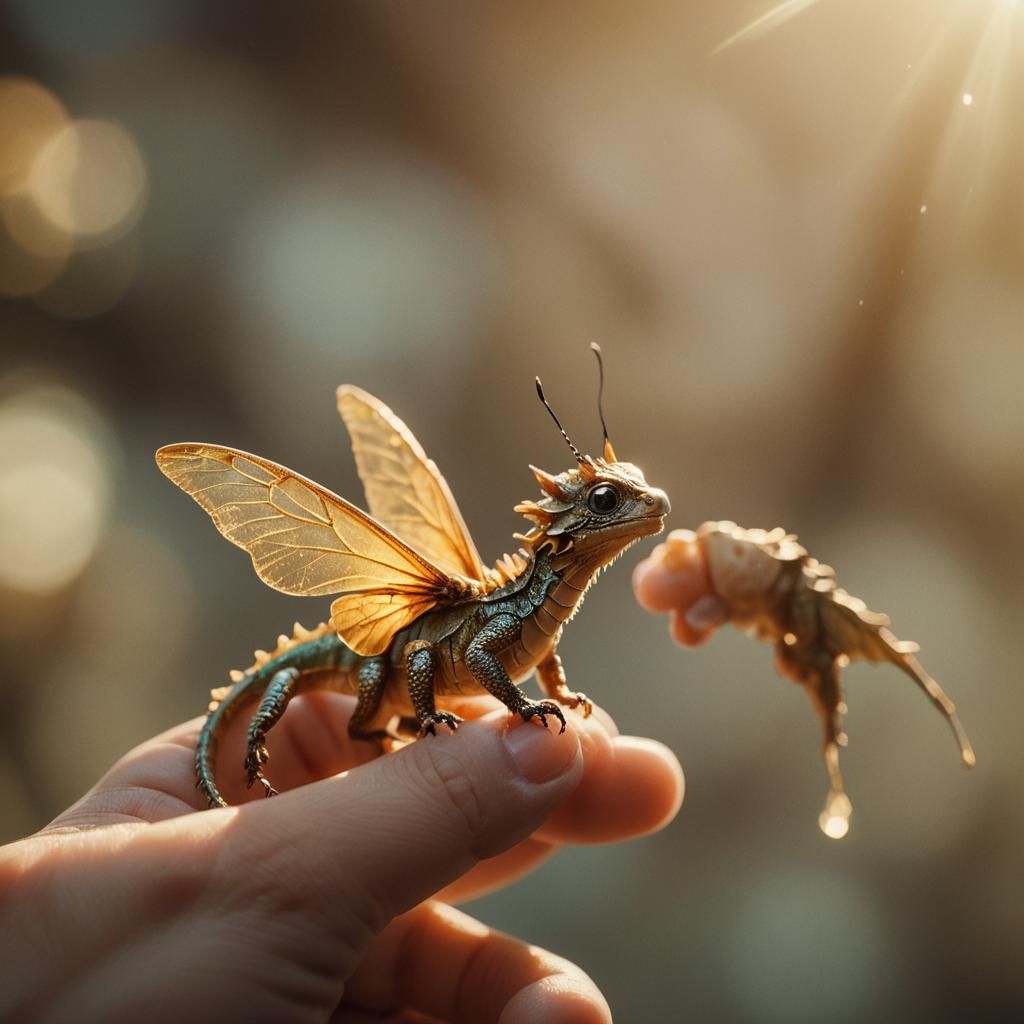 Tiny Butterfly Dragon Perched on Finger