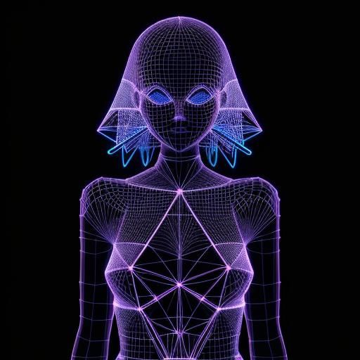 Neon Polygon Wireframe Human in 3D Style