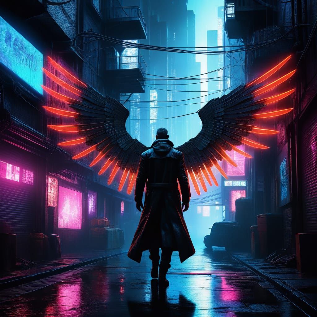 Cyberpunk Demon in Neon-Lit Alleyway
