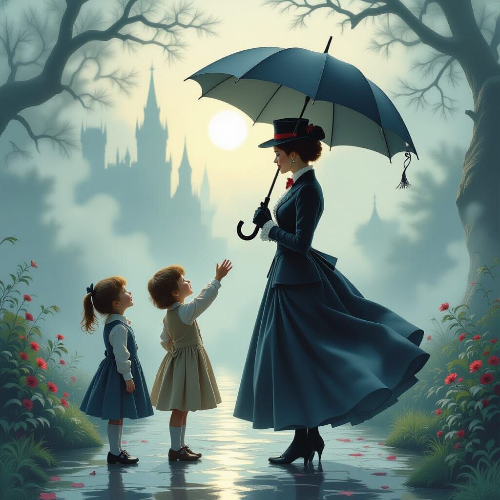 Mary Poppins vs Pennywise in Dreamlike Victorian Setting