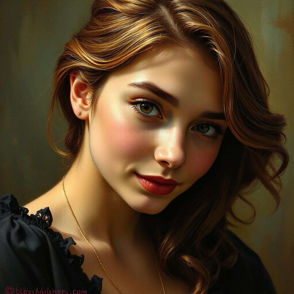 Seductive Woman with Captivating Gaze, as Oil Painting