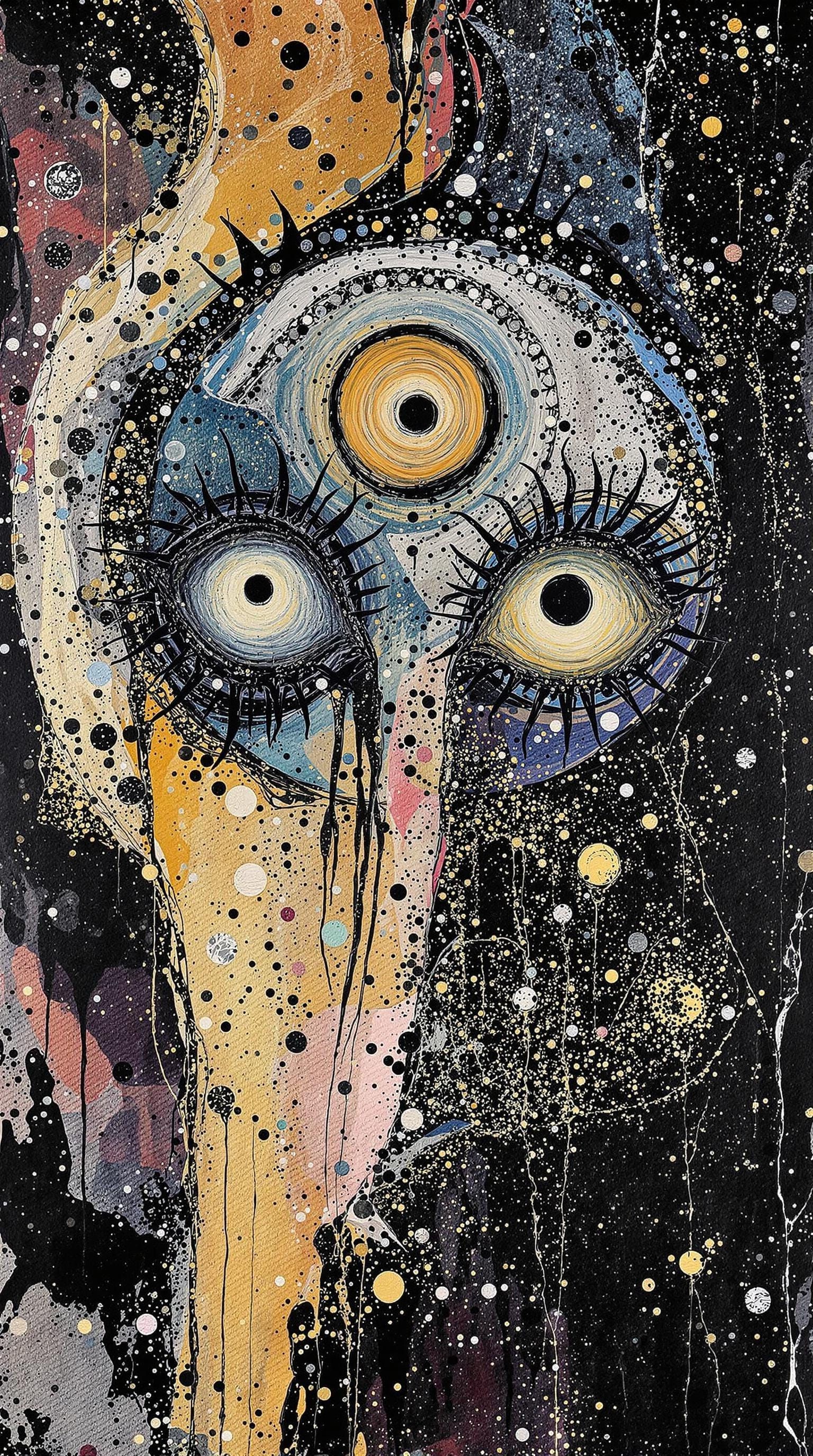 Abstract Evil Eyes in Klimt-Inspired Iridescent Marbling