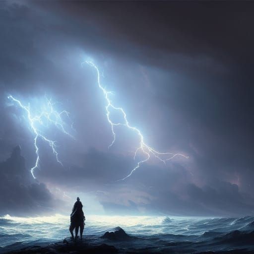 Epic Horse Rider in Stormy Seas: Dark Fantasy Art