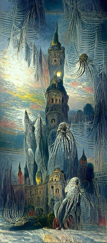 Stalinist Architecture in Dreamlike Engraving Style