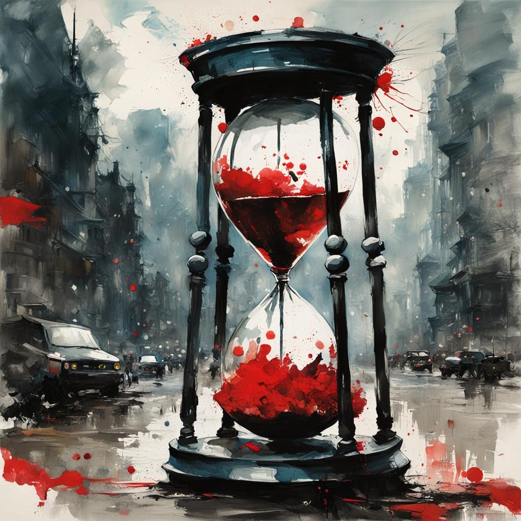 Hourglass in Trash Polka Gouache Style