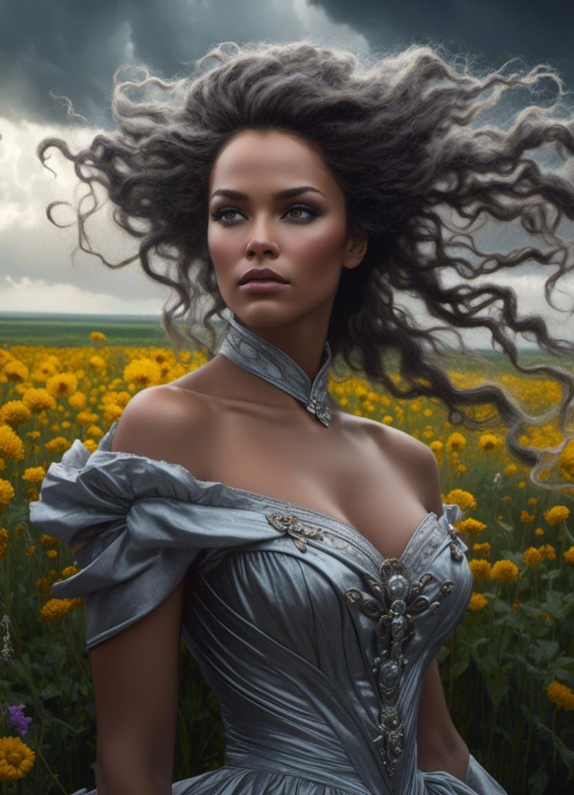 Elegant Storm Queen Portrait in Anime Realism