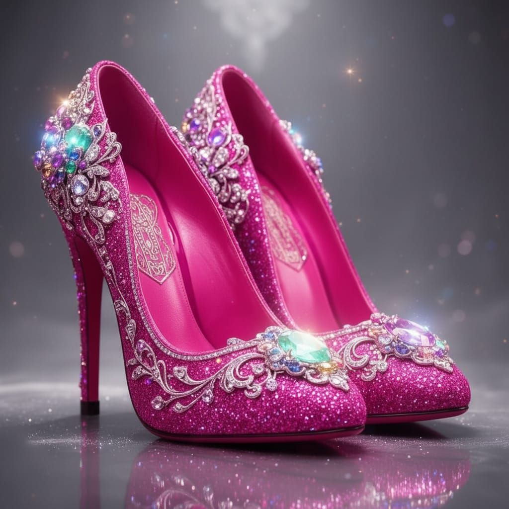 Elegant Pink Shoes on Silver Background
