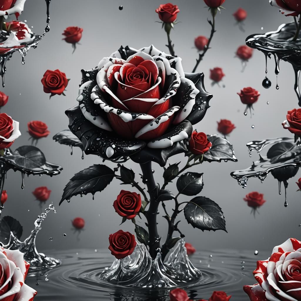 Red, Black, and White Sugar Rose: Detailed Matte Painting