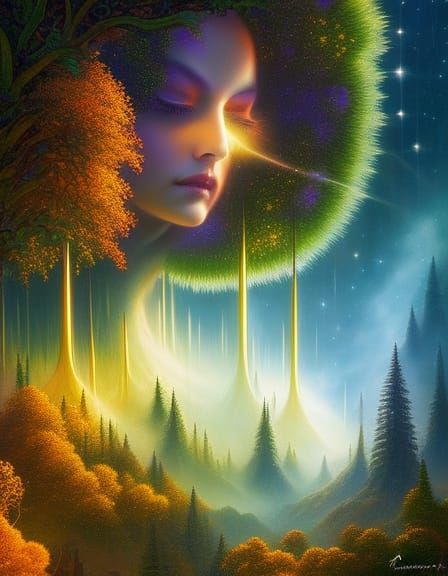 Fate Hybrid Woman in Mycelium Network, Surreal Art