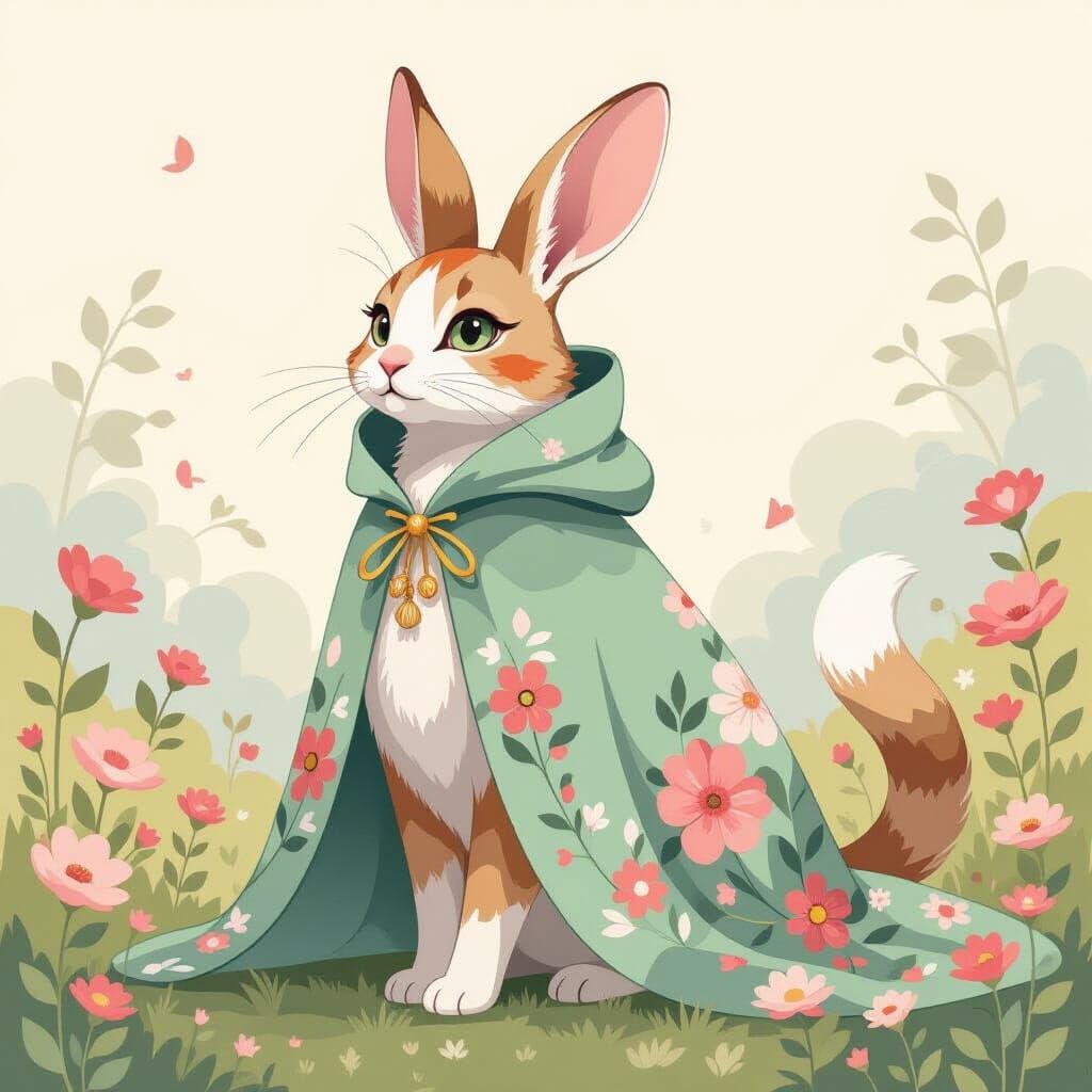 Whimsical Cat-Rabbit Fusion in Pastel Hues