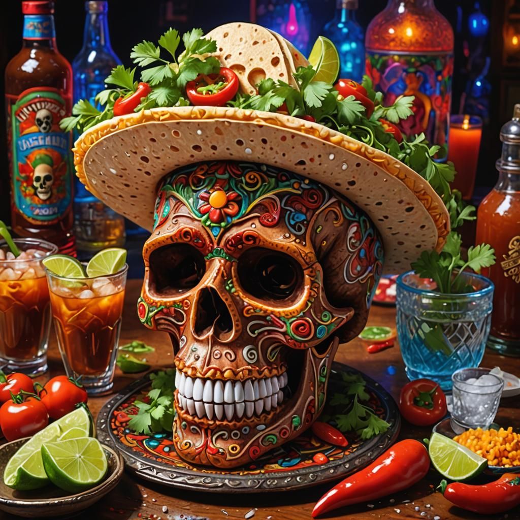 Colorful Mexican Taco and Kitsch Still Life