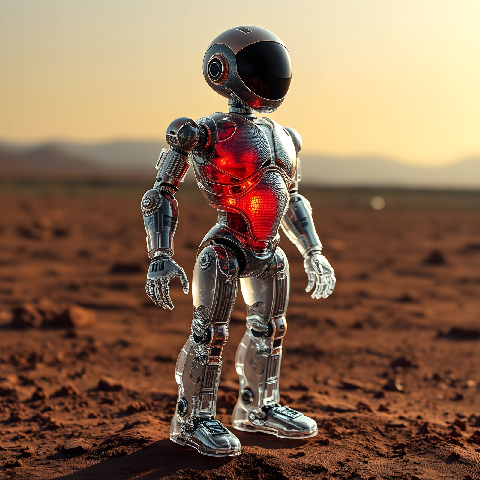 Futuristic Transparent Robot on Alien Planet