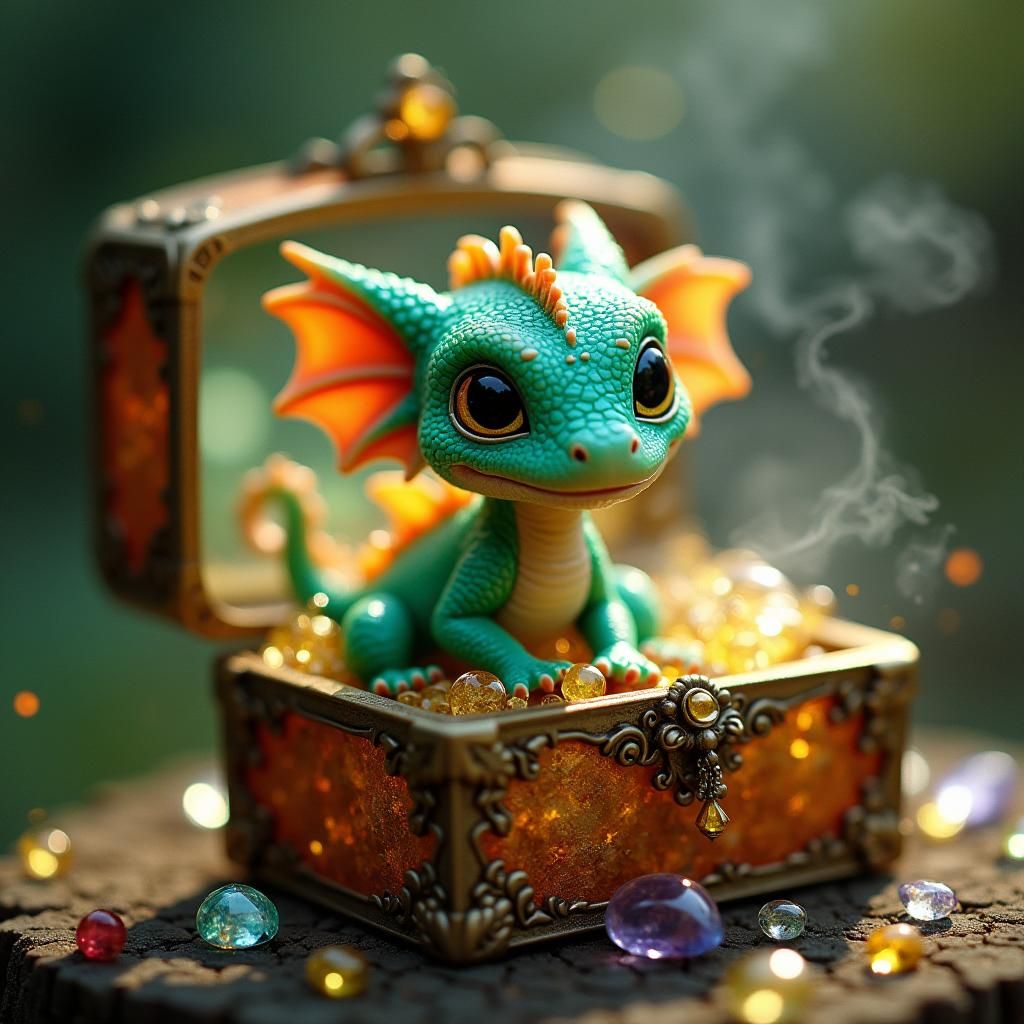 Miniature Dragon in Glass Jewelry Box