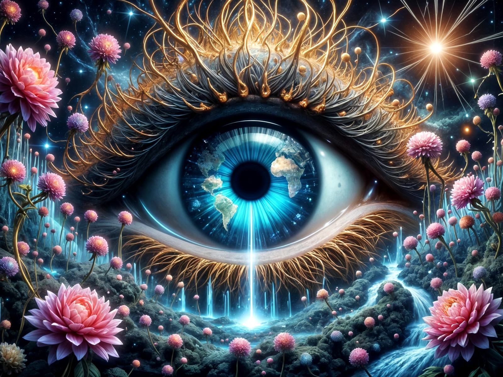 Mystical Eye Reveals Earth in Quantum Fractal Landscape