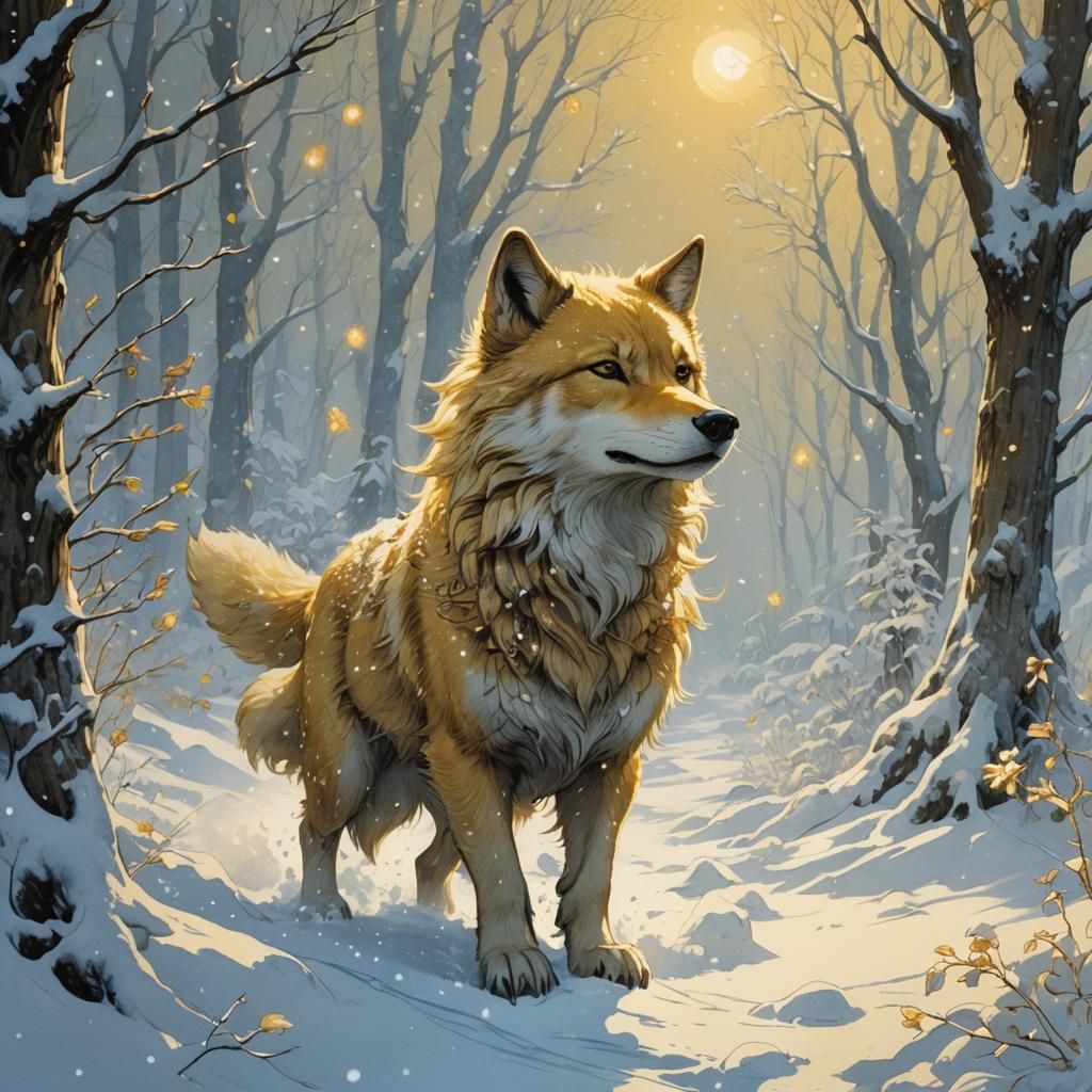 Cute Wolf Cub Playing in Winter Snow