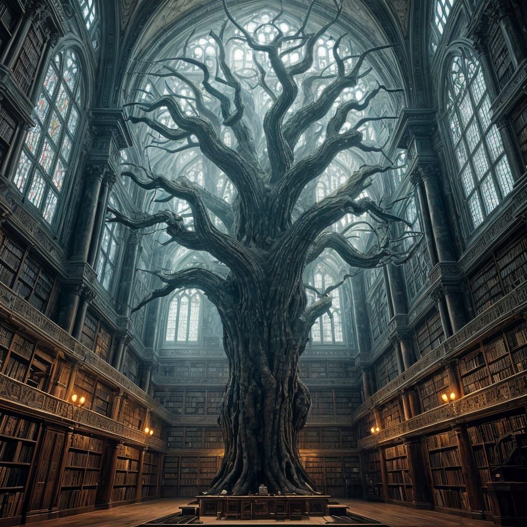 Ethereal Library Treehouse in Stained Glass Light