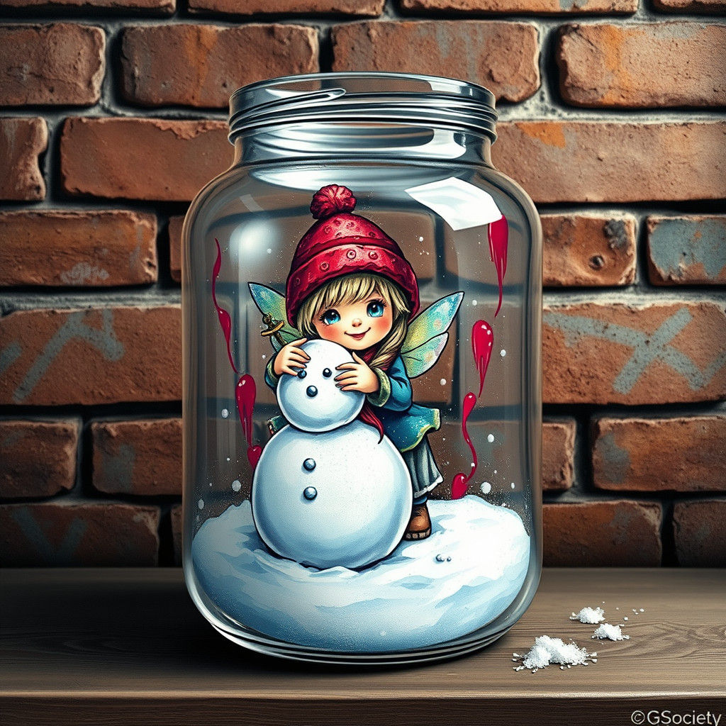 Winter Fairy Scene in Glass Jar, Graffiti Art