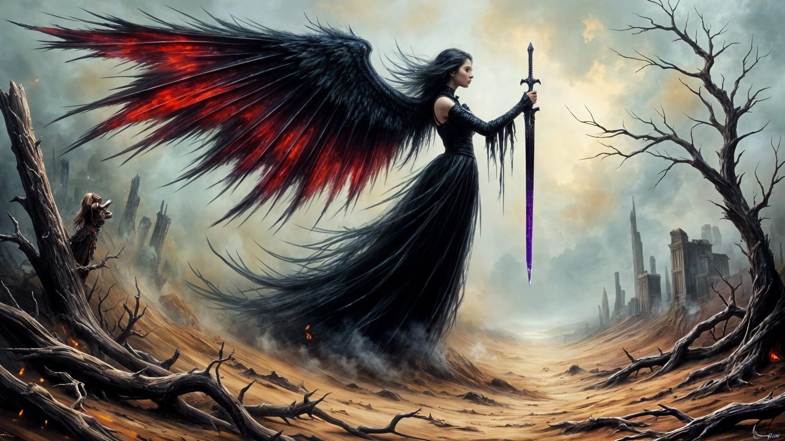 Dark Angel Descends into Desolate Ruins