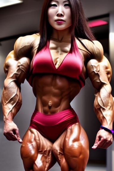 Extremely Muscular Chinese Female Bodybuilder