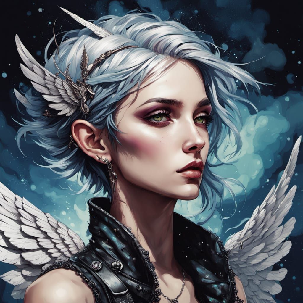 Punk Angel Elf Portrait with Iridescent Skin