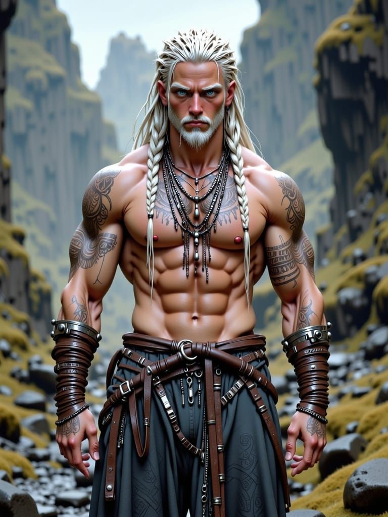 Heroic Viking Warrior in Atmospheric Landscape