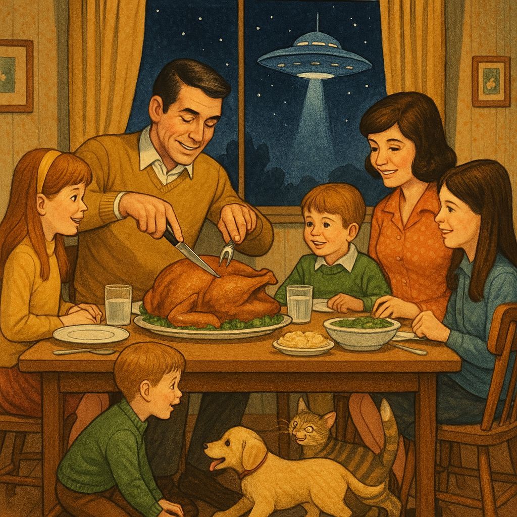 1970s Family Dinner Interrupted by Spaceship