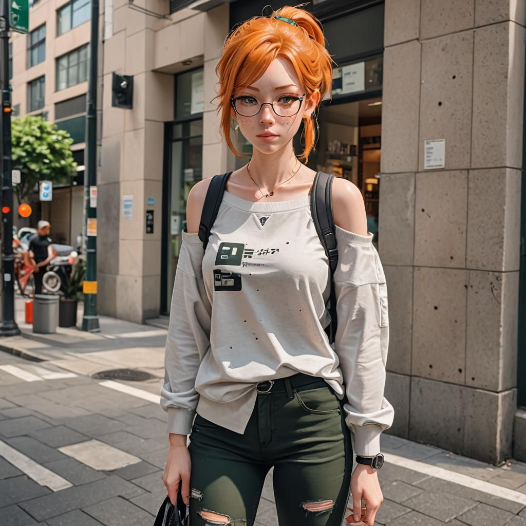 Anime Character Model Sheet with Orange Hair