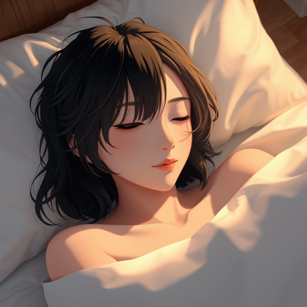 Serene 28-Year-Old Girl in Tranquil Hotel Bed