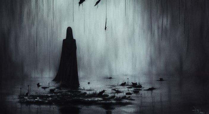 Cemetery Scene with Woman in Anguish