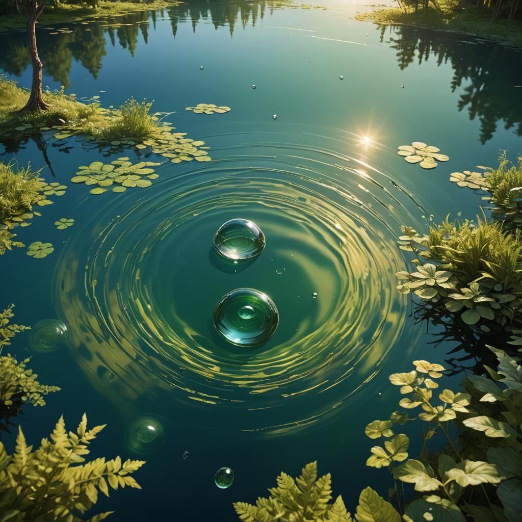 Water Drop Creates Lake Ripples, Digital Matte Painting