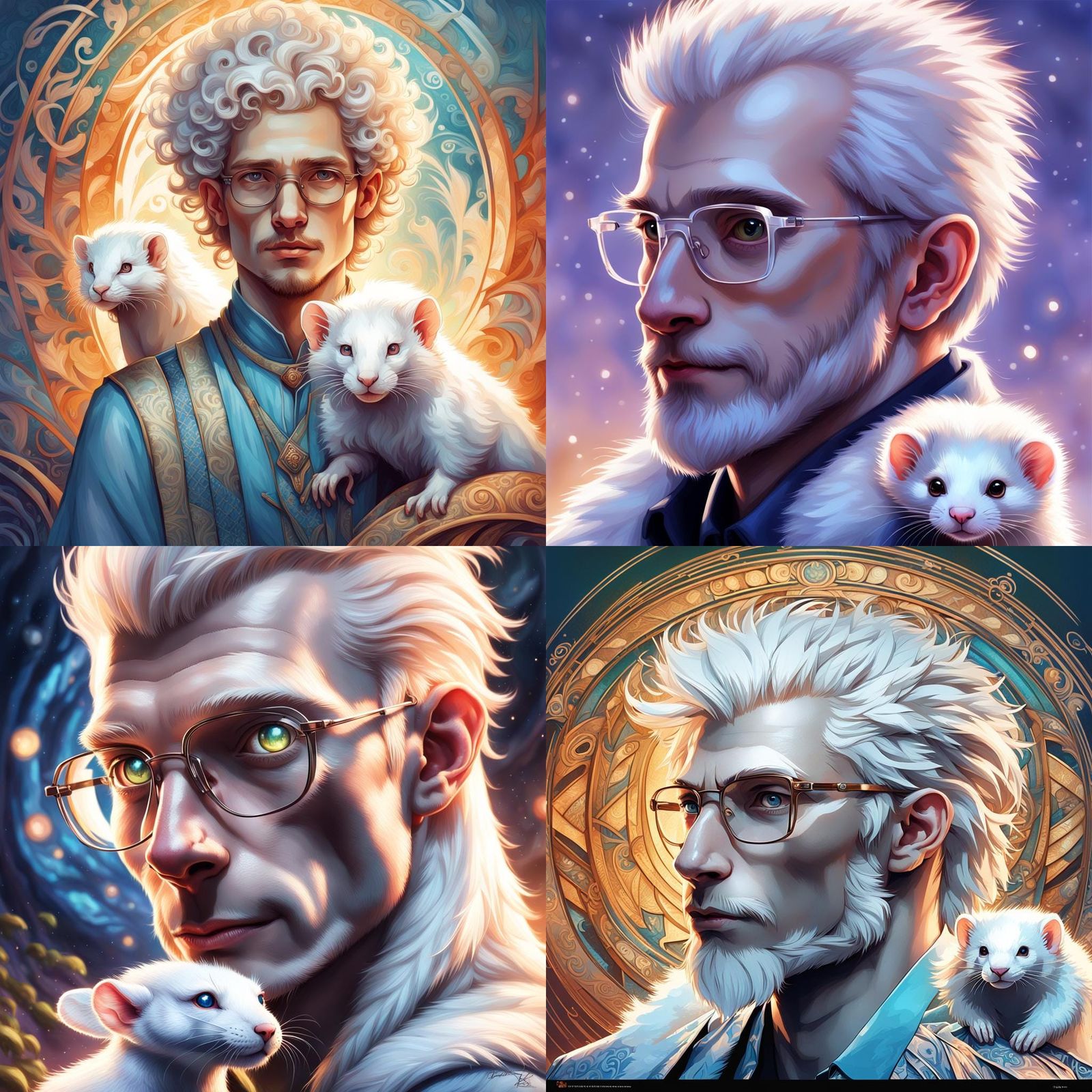 White-Haired Youth with Albino Ferret: Art Nouveau Portrait
