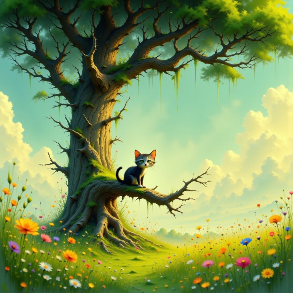 Happy Kitten in Wildflower Meadow (CGI Cartoon)