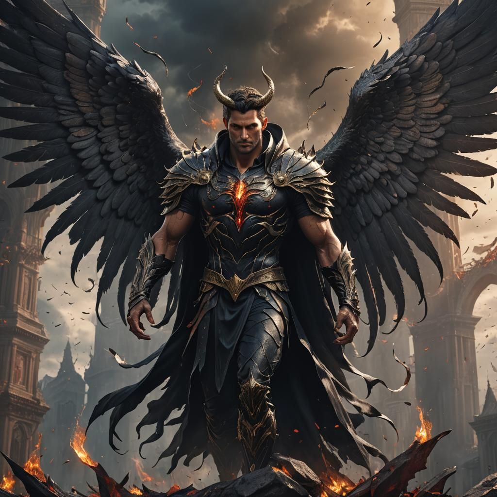 Dark Winged Angel in Detailed Matte Painting