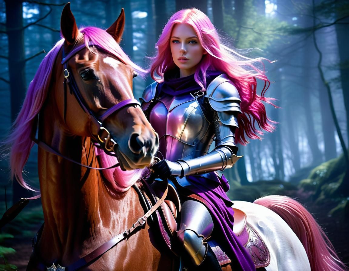 Anime Knight Rides Through Enchanted Forest