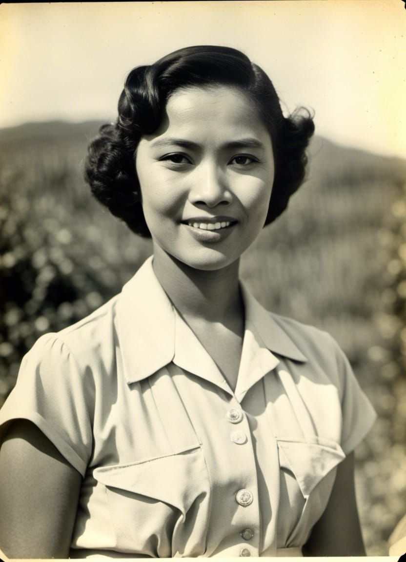 Indonesian Nurse Portrait in 1940s Rural Setting