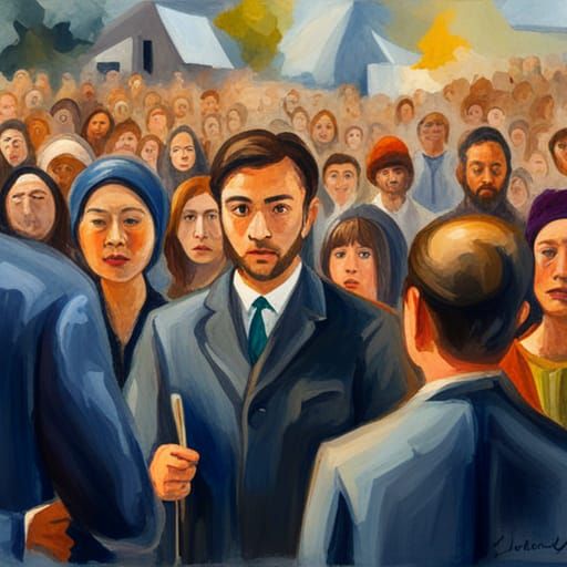 Person Shining in a Crowd: Gouache Impressionist Style