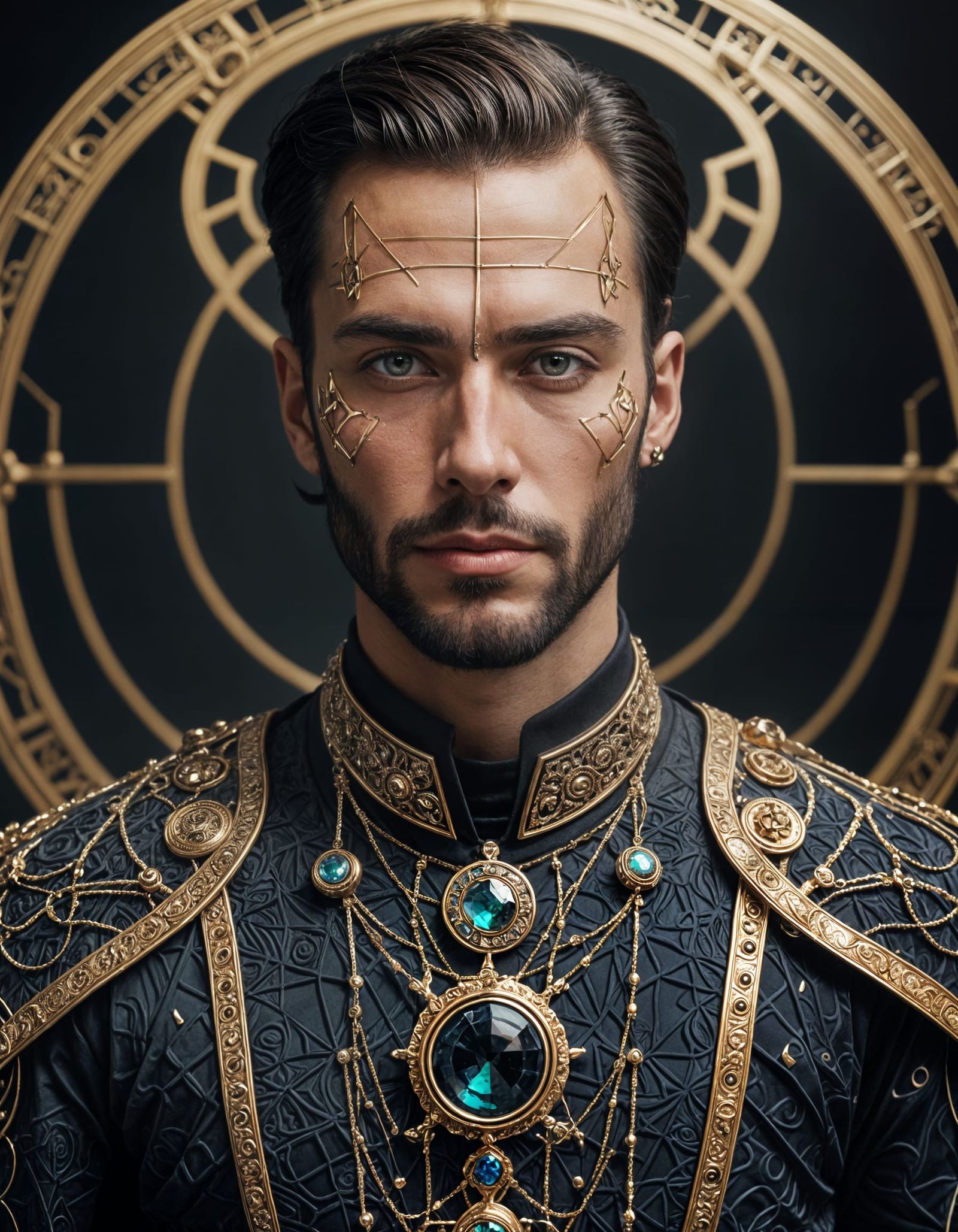 Handsome Man with Futuristic Jewellery and Facial Markings