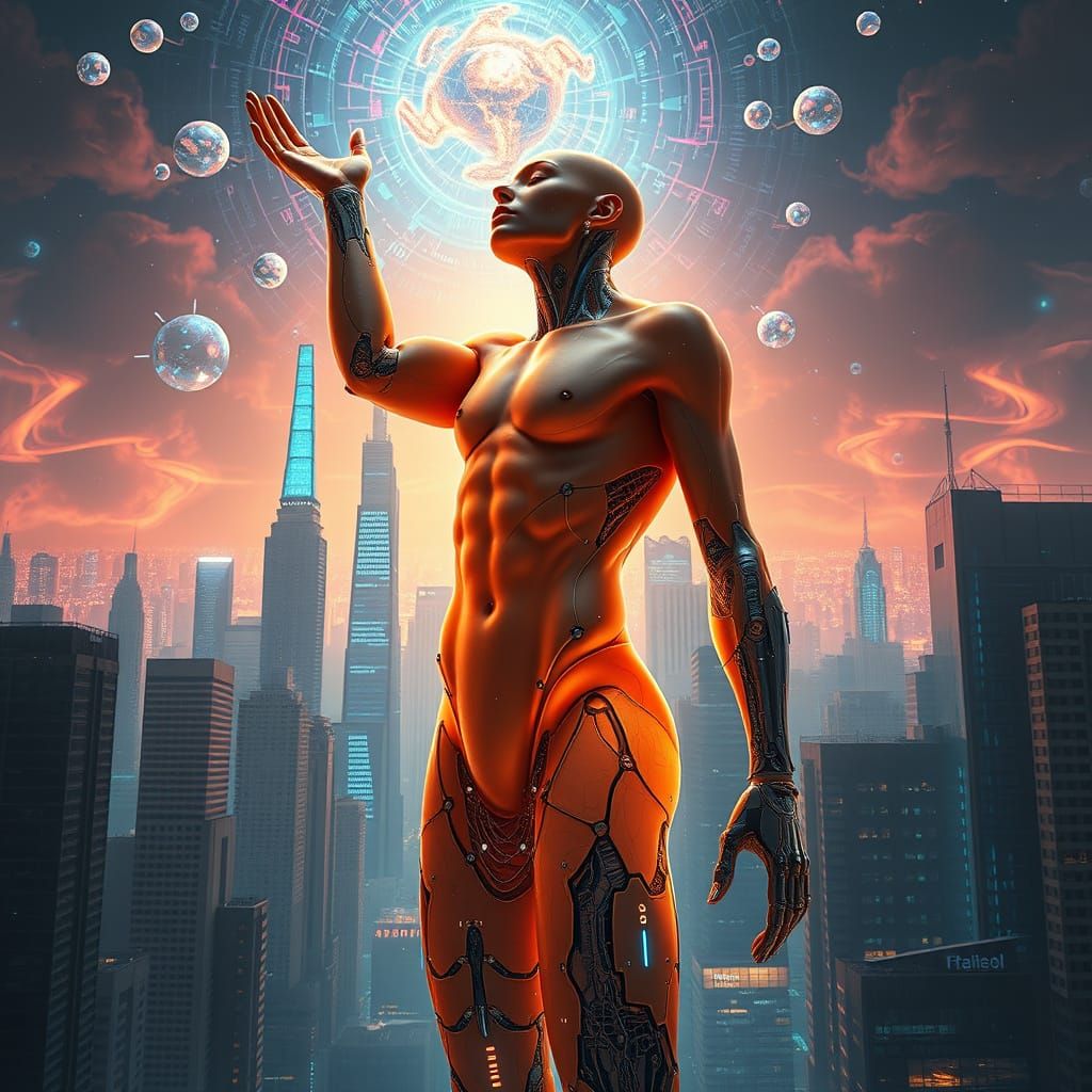 Cybernetic Ascension in a Futuristic Metropolis