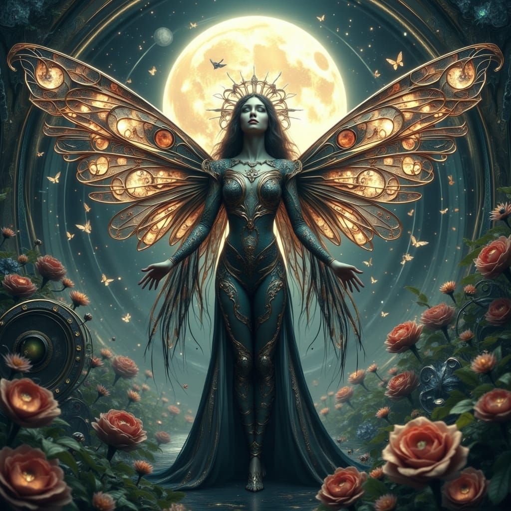 Celestial Goddess in Moonlit Garden, Neo-Baroque Style