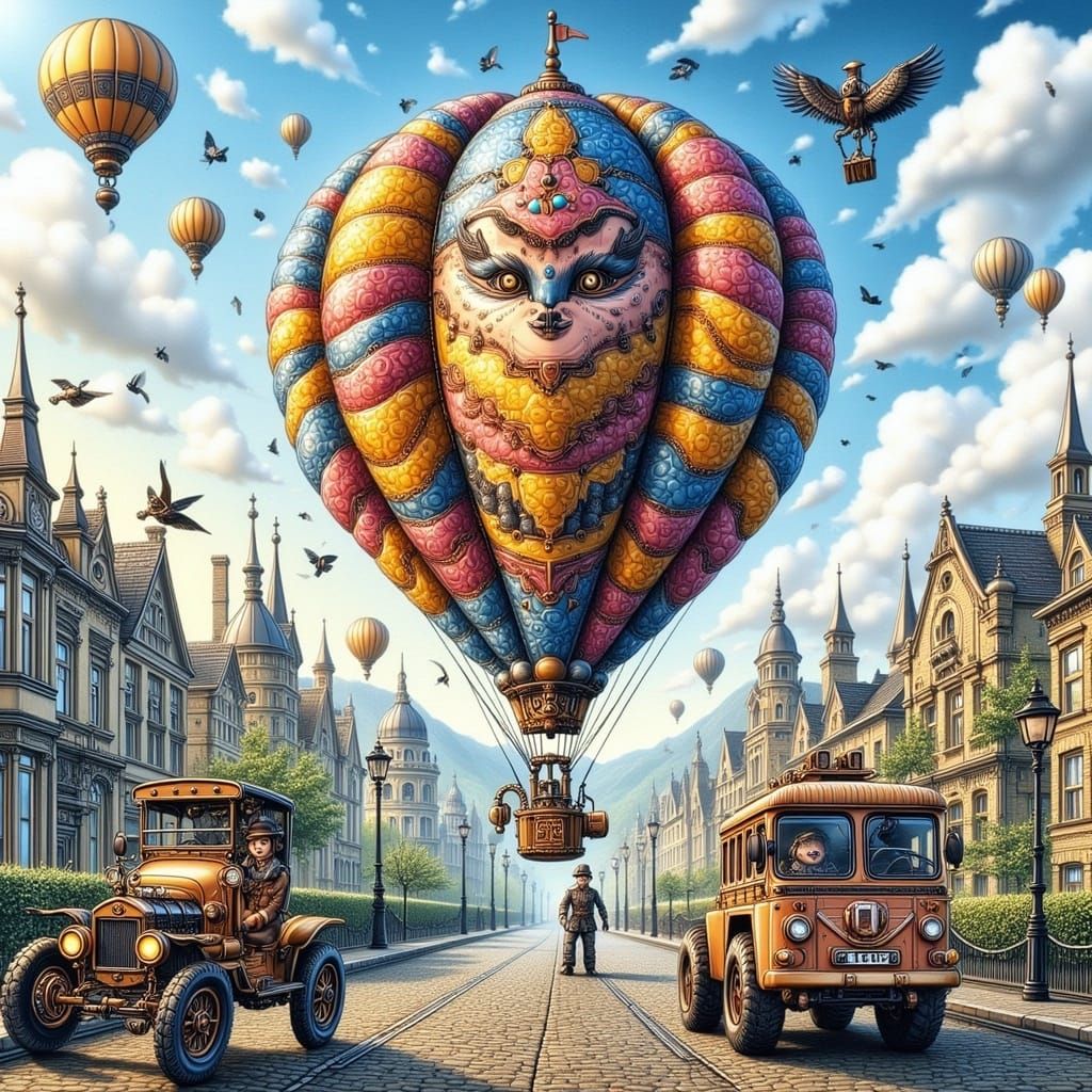 <lora:Steampunk:1.0> A close up illustation of an airballon ...