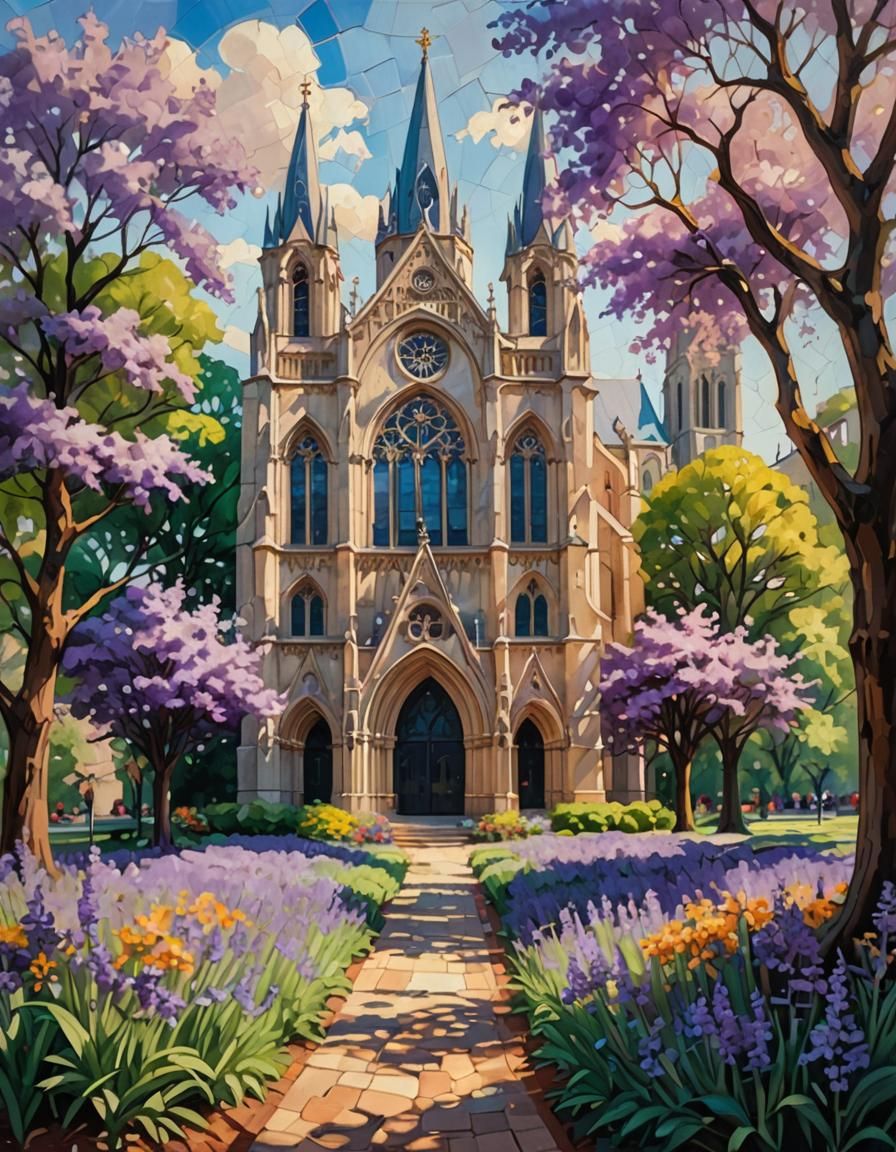 Cathedral with Lavender in Impressionistic Style