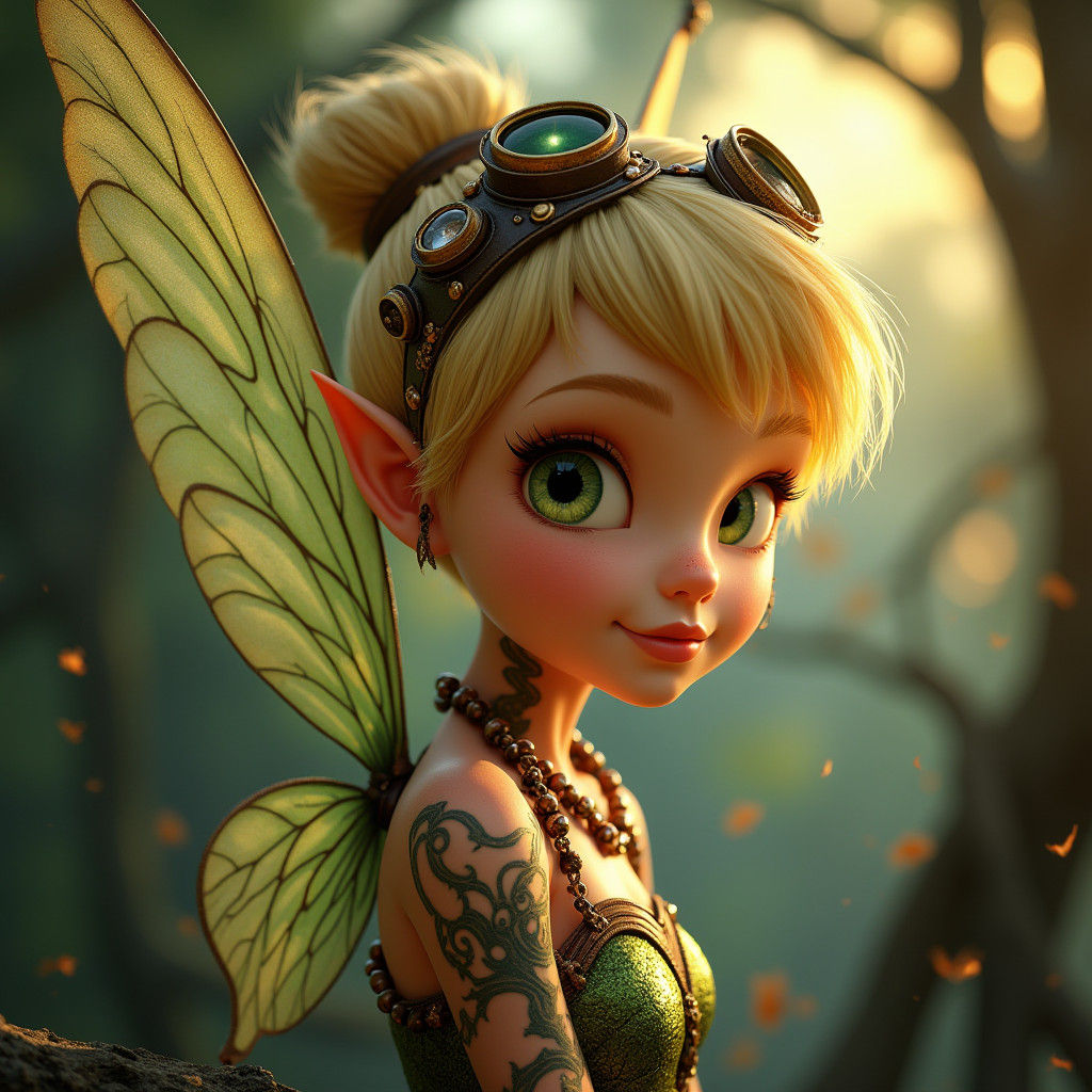 Steampunk Tinkerbell with Tattoos in Hyperrealistic 3D