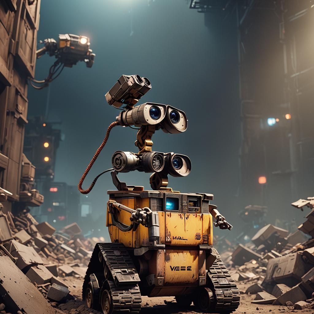 Wall-E: Cinematic Film Still in Live-Action Style