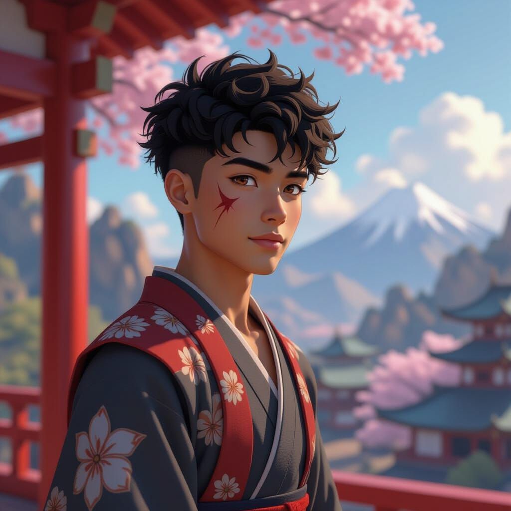 Contemplative Young Man Inspired by Anime Art