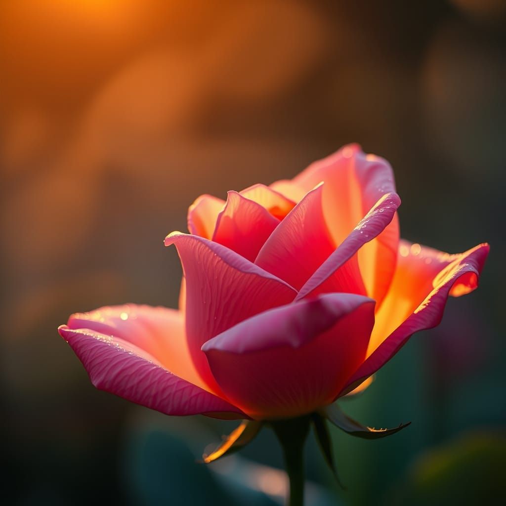 Rose Unfolding at Sunrise: A Matte Painting
