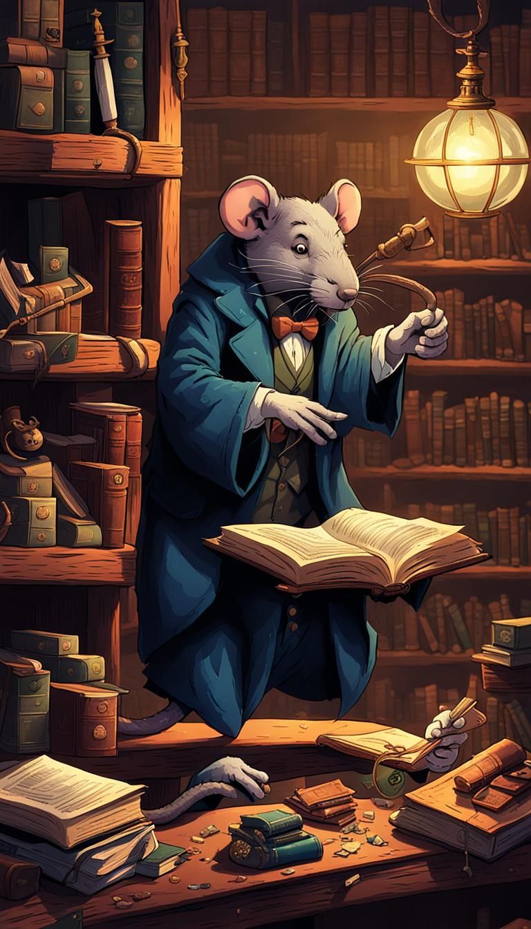 Whimsical Rat Magician in Library