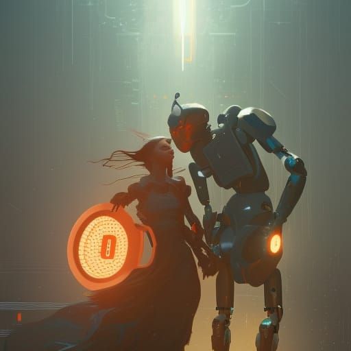 Hyperdetailed Robot Couple Concept Art