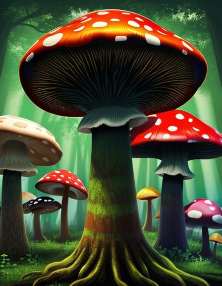 Colorful Giant Mushroom Forest Landscape